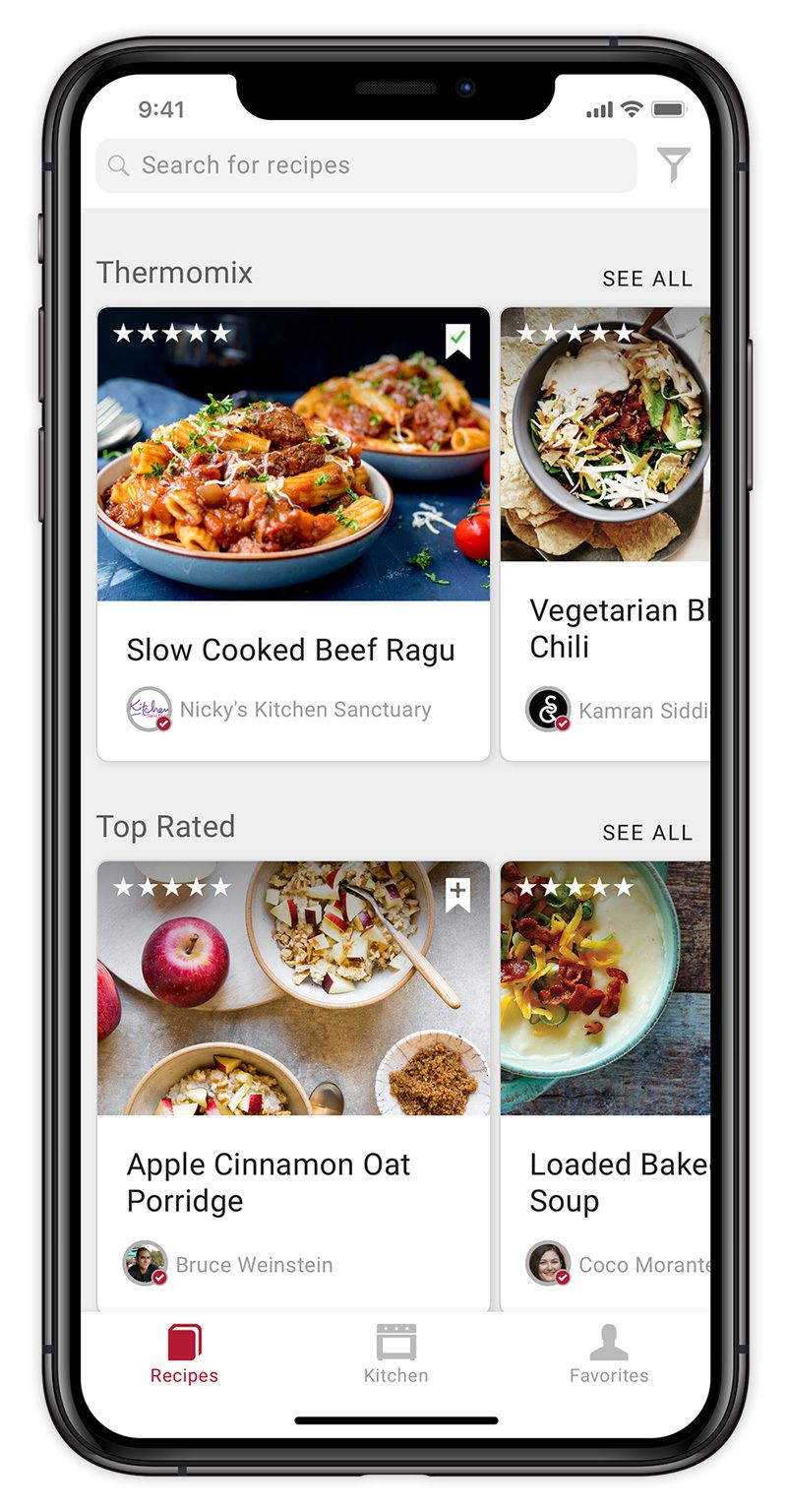 Black phone showing Top Rated recipes from the Fresco Recipes app.